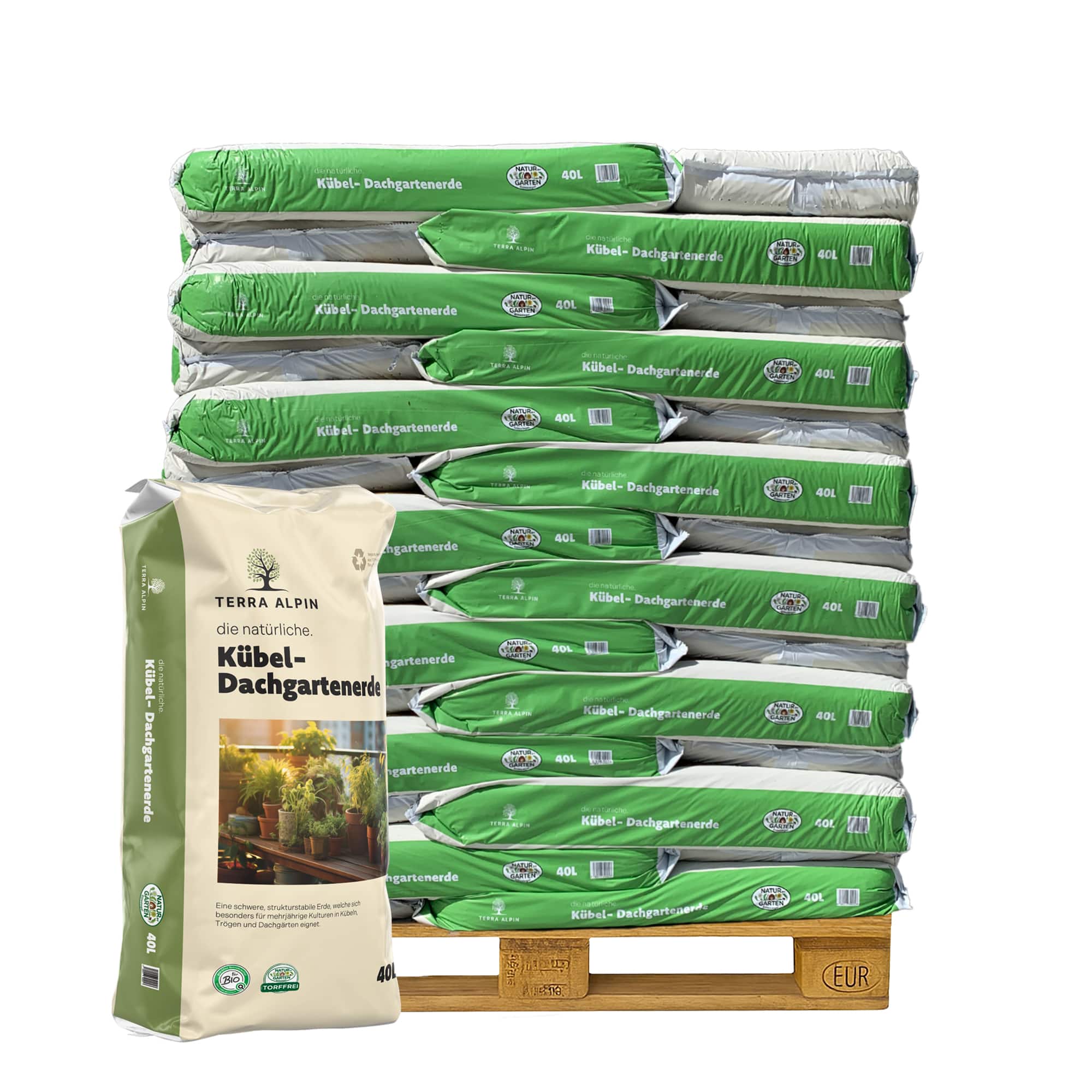 Palette-Sack-Kübelerde-Dachgartenerde